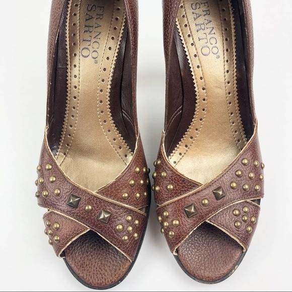 Franco Sarto 6 Brown Peep Toe Heels Pumps - Picture 1 of 10